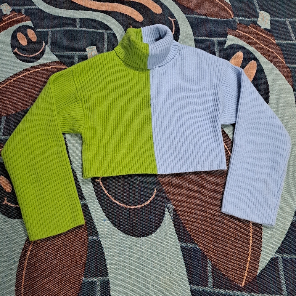 🌈NWOT COLOUR BLOCK RIBBED CROP TURTLENECK SWEATER-S